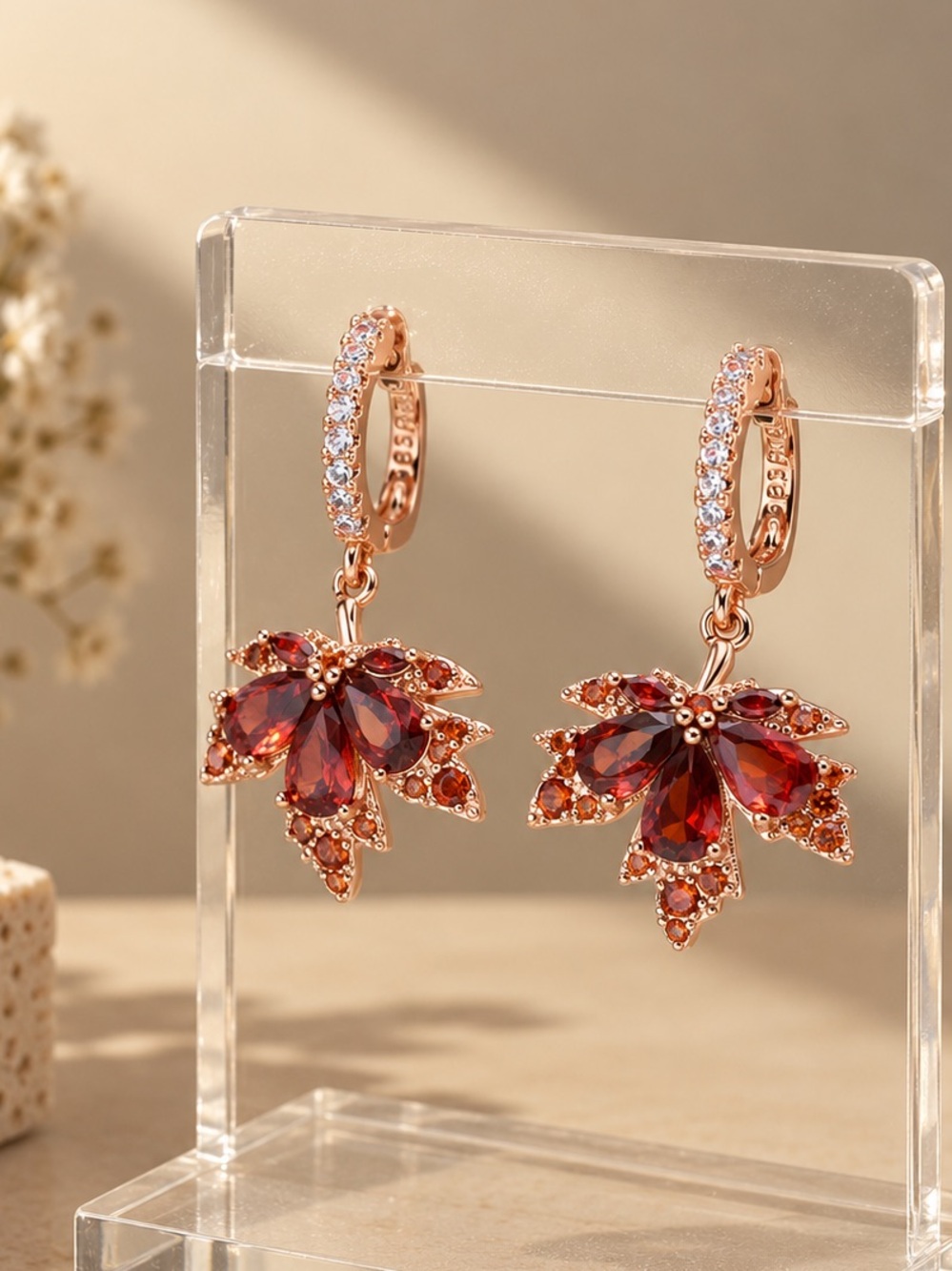REVOLVE Gold-Tone Garnet Floral Crystal Drop Earrings